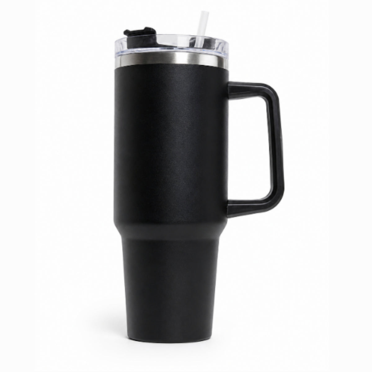Sleek Matte Black Stainless Steel Insulated Tumbler with Handle & Straw | Aesthetic Travel Mug
