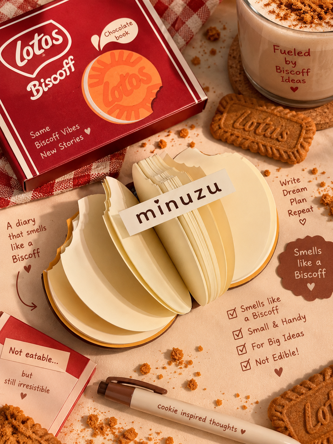 Cute Cookie-Inspired Diary | Aesthetic Biscuit Notebook & Journal | Kawaii Stationery | Minuzu
