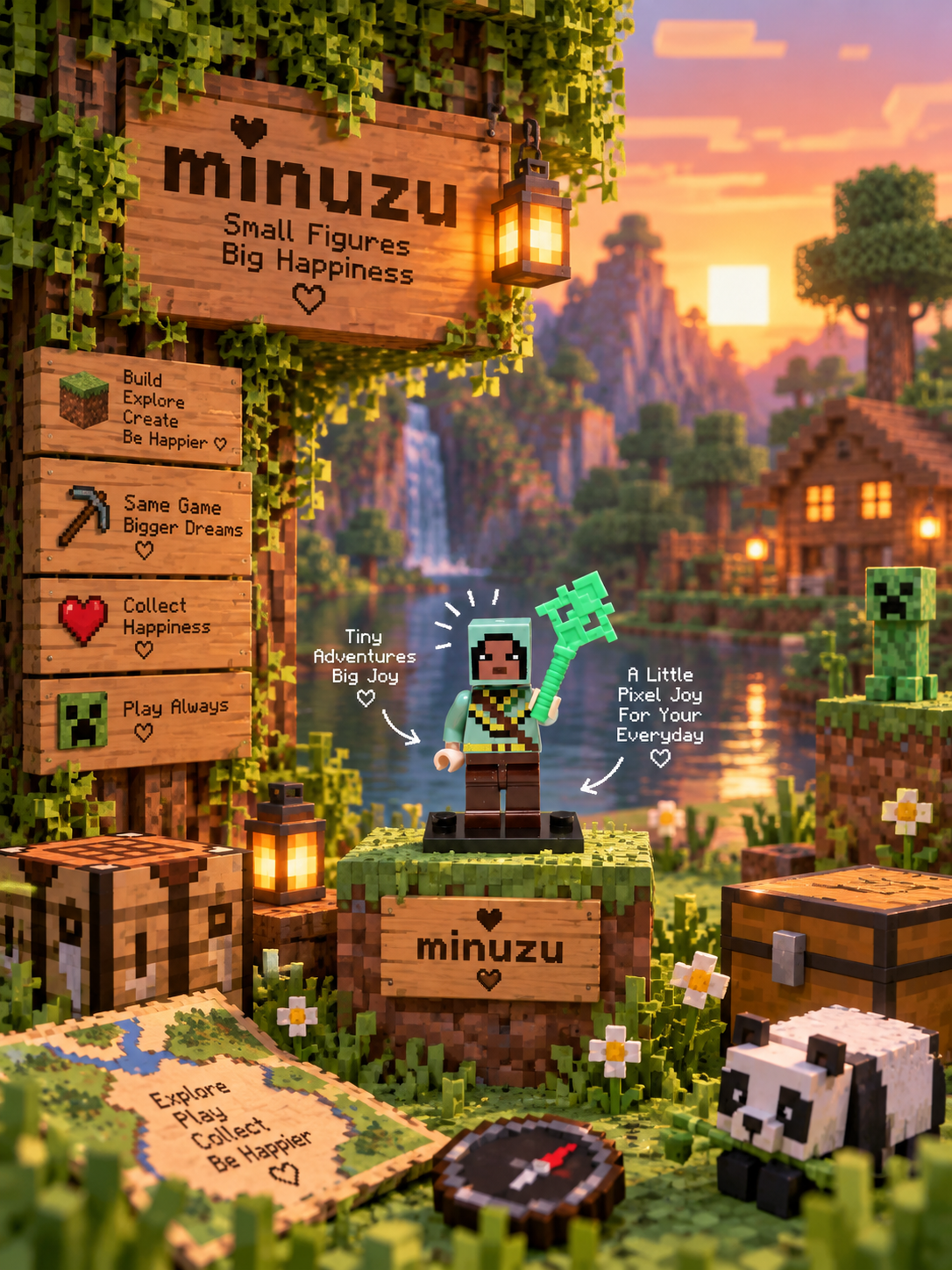 16-Piece Minecraft Pixel Minifigure Set | Building Bricks Collectible Set | Minuzu