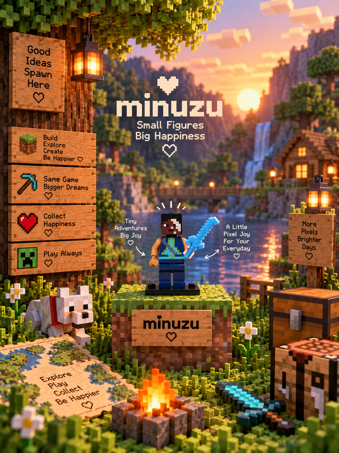 16-Piece Minecraft Pixel Minifigure Set | Building Bricks Collectible Set | Minuzu