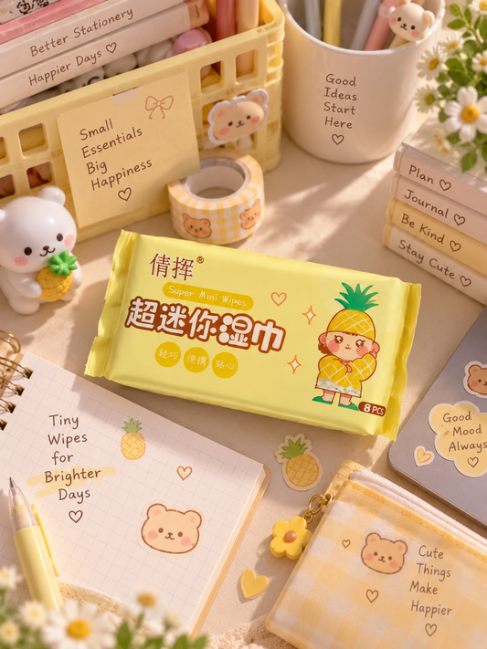 Cute Pineapple Mini Wet Wipes | Pocket Travel Wipes & Portable Cleaning Wipes – 8 Pcs | Minuzu