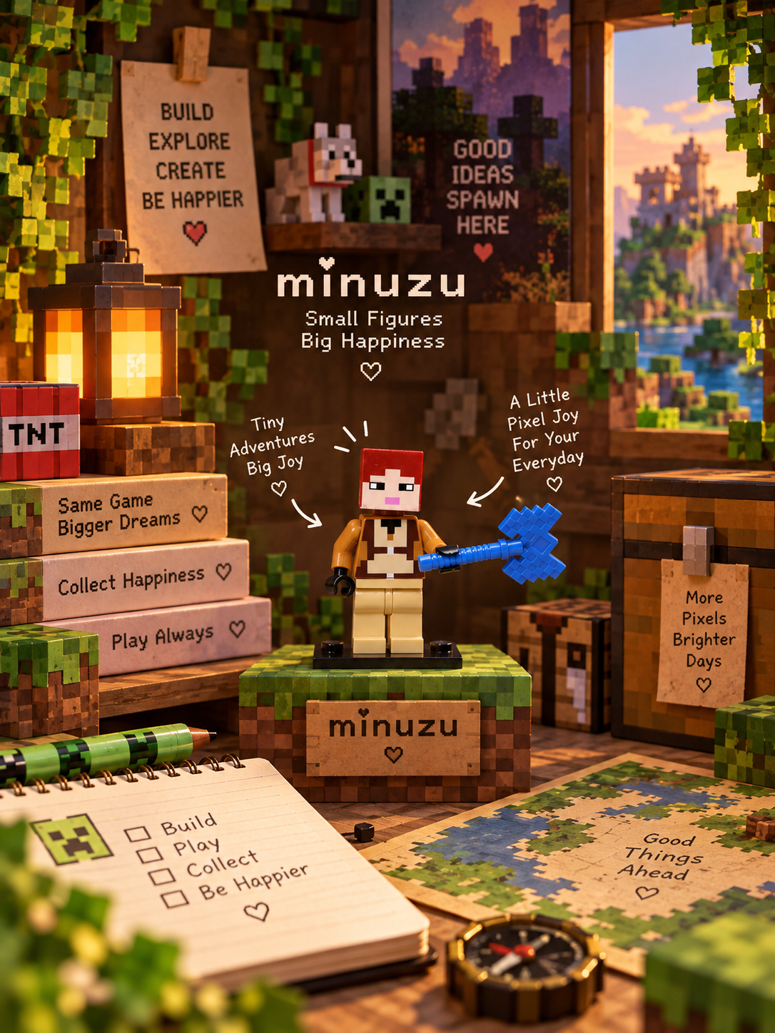 16-Piece Minecraft Pixel Minifigure Set | Building Bricks Collectible Set | Minuzu