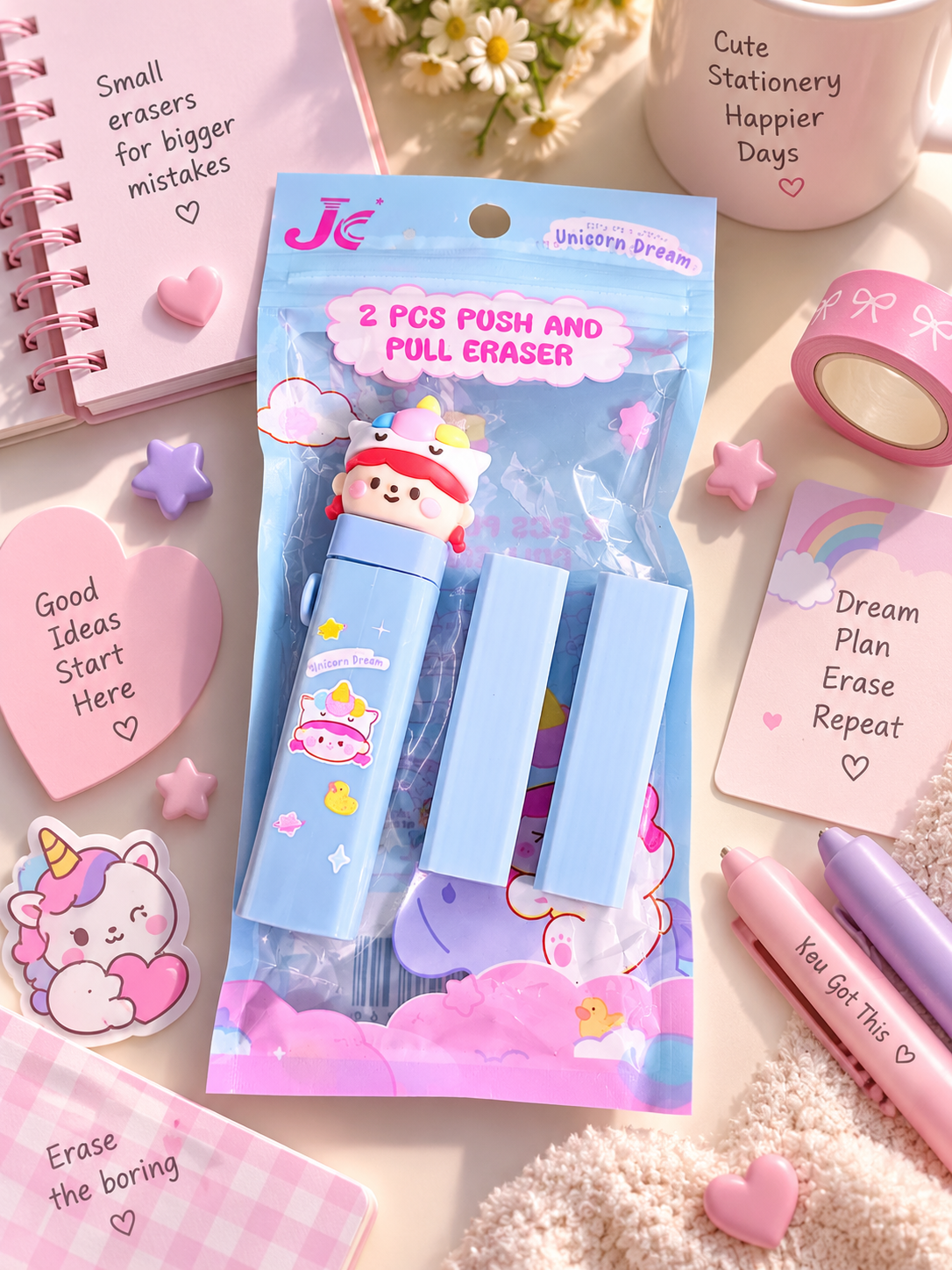 Cute Kawaii Eraser Set | Pastel Character Erasers for School, College & Aesthetic Stationery | Minuzu