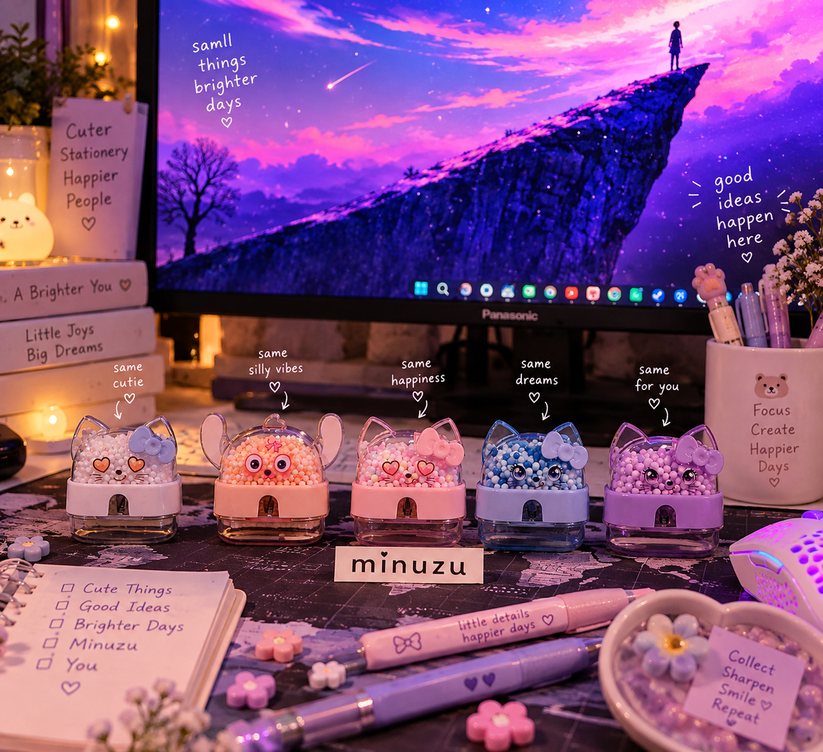 Cute Collectible Pencil Sharpener | Kawaii Character Stationery & Desk Accessory | Minuzu