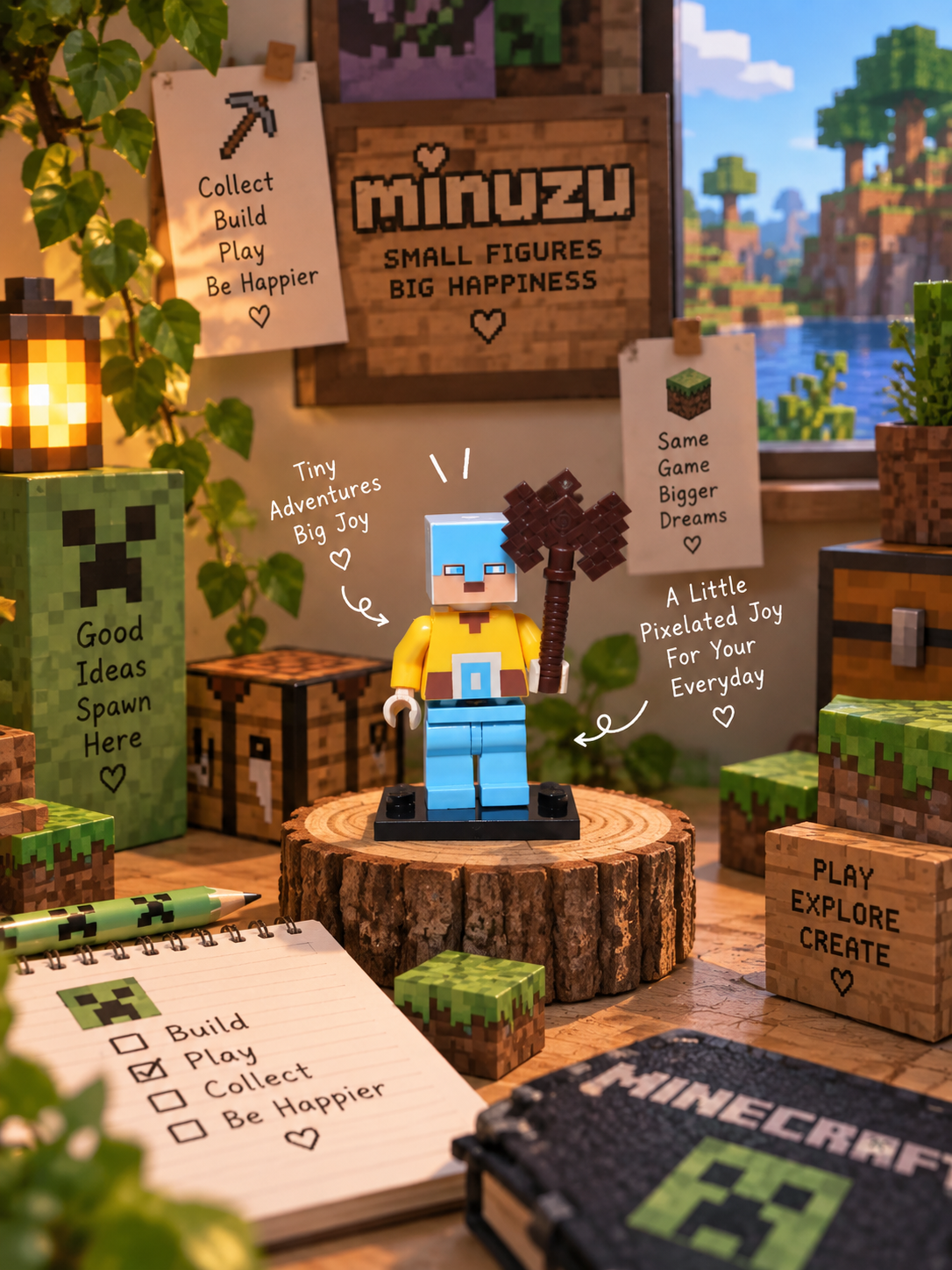 16-Piece Minecraft Pixel Minifigure Set | Building Bricks Collectible Set | Minuzu