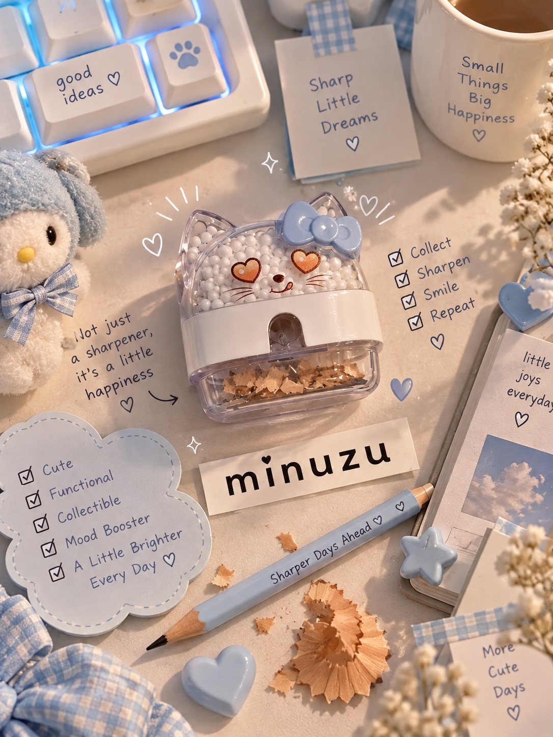 Cute Collectible Pencil Sharpener | Kawaii Character Stationery & Desk Accessory | Minuzu