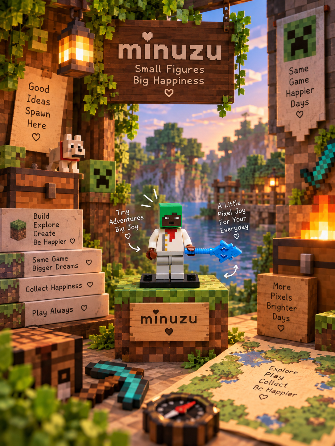 16-Piece Minecraft Pixel Minifigure Set | Building Bricks Collectible Set | Minuzu