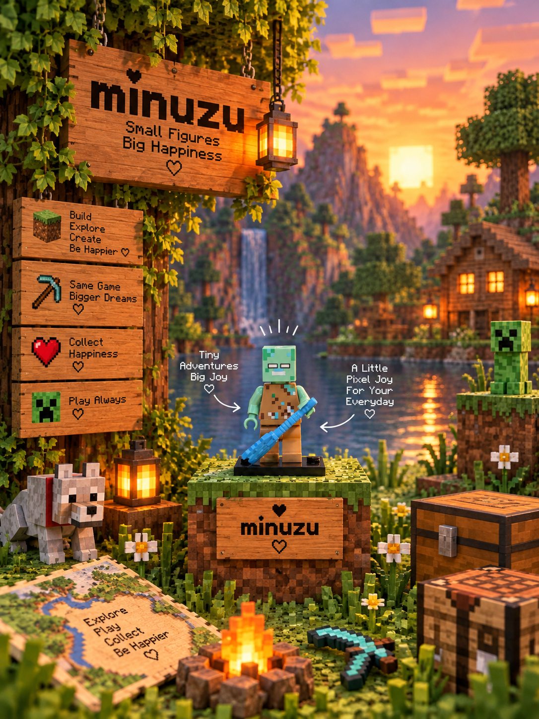 16-Piece Minecraft Pixel Minifigure Set | Building Bricks Collectible Set | Minuzu