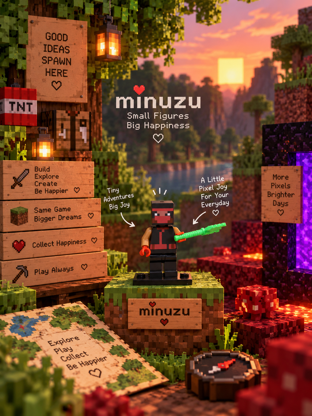 16-Piece Minecraft Pixel Minifigure Set | Building Bricks Collectible Set | Minuzu