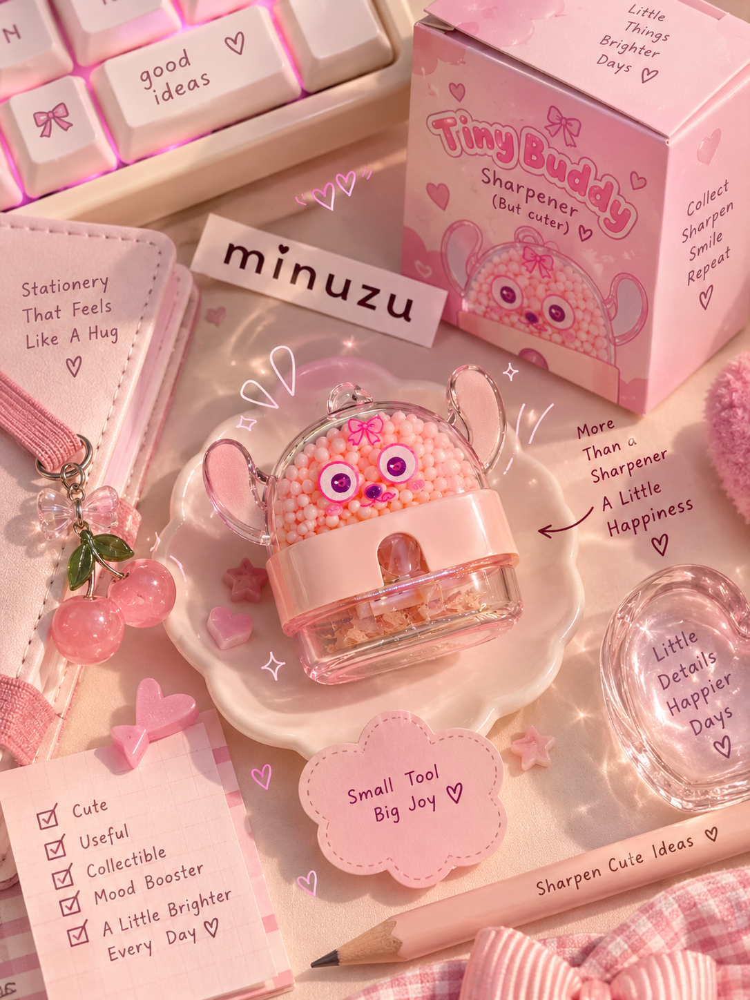 Cute Collectible Pencil Sharpener | Kawaii Character Stationery & Desk Accessory | Minuzu