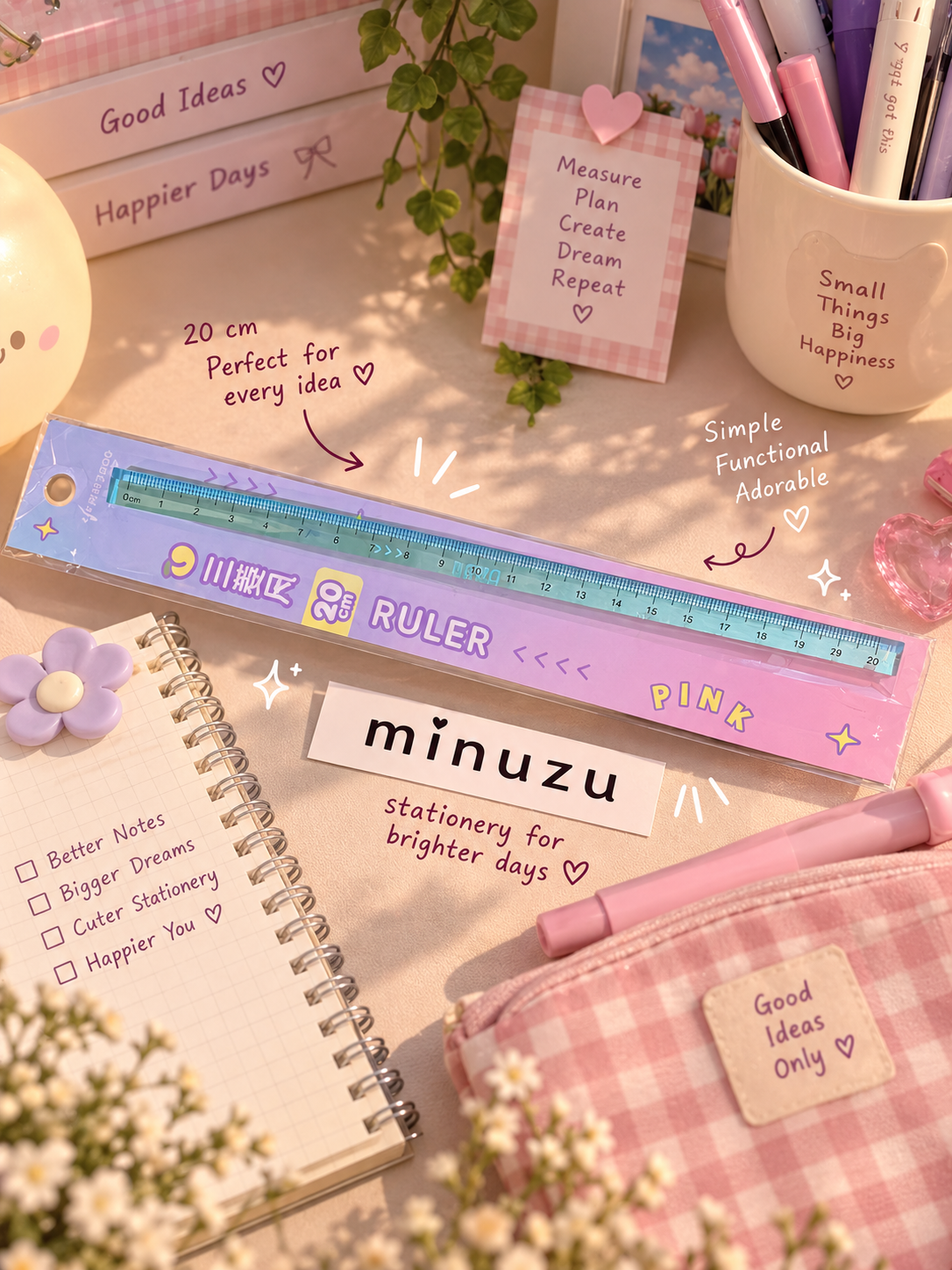 Cute 20 cm Ruler – Aesthetic Transparent Scale for School, College & Stationery | Minuzu