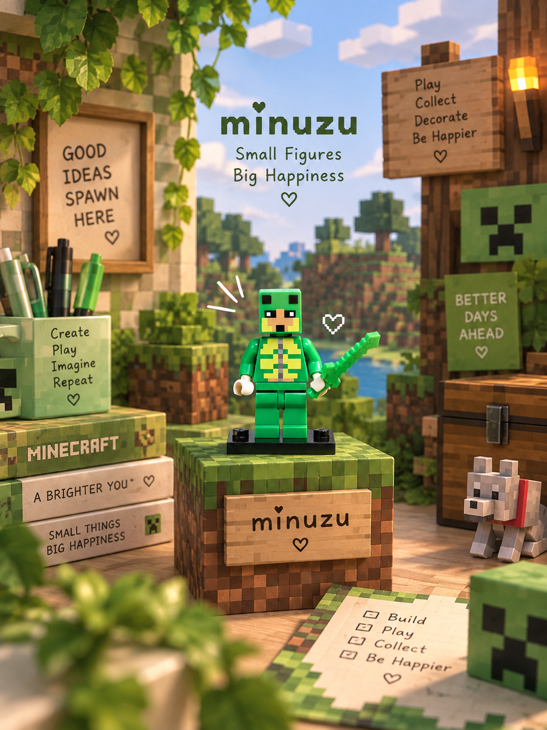 16-Piece Minecraft Pixel Minifigure Set | Building Bricks Collectible Set | Minuzu
