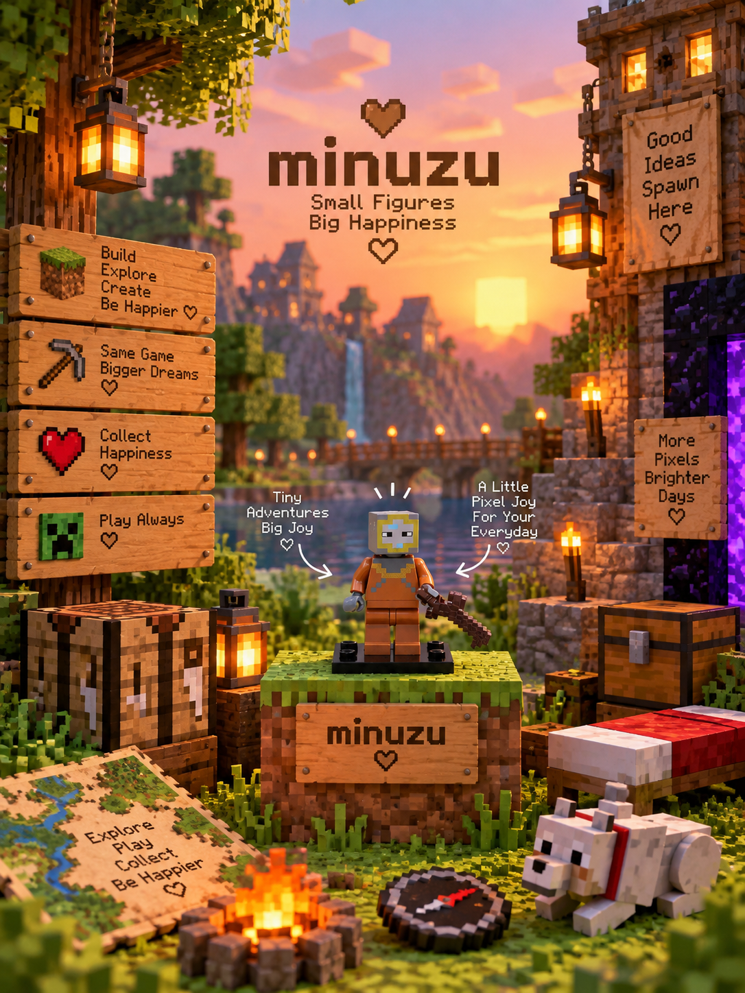 3-Piece Minecraft-Inspired Pixel Minifigure Collectible Set