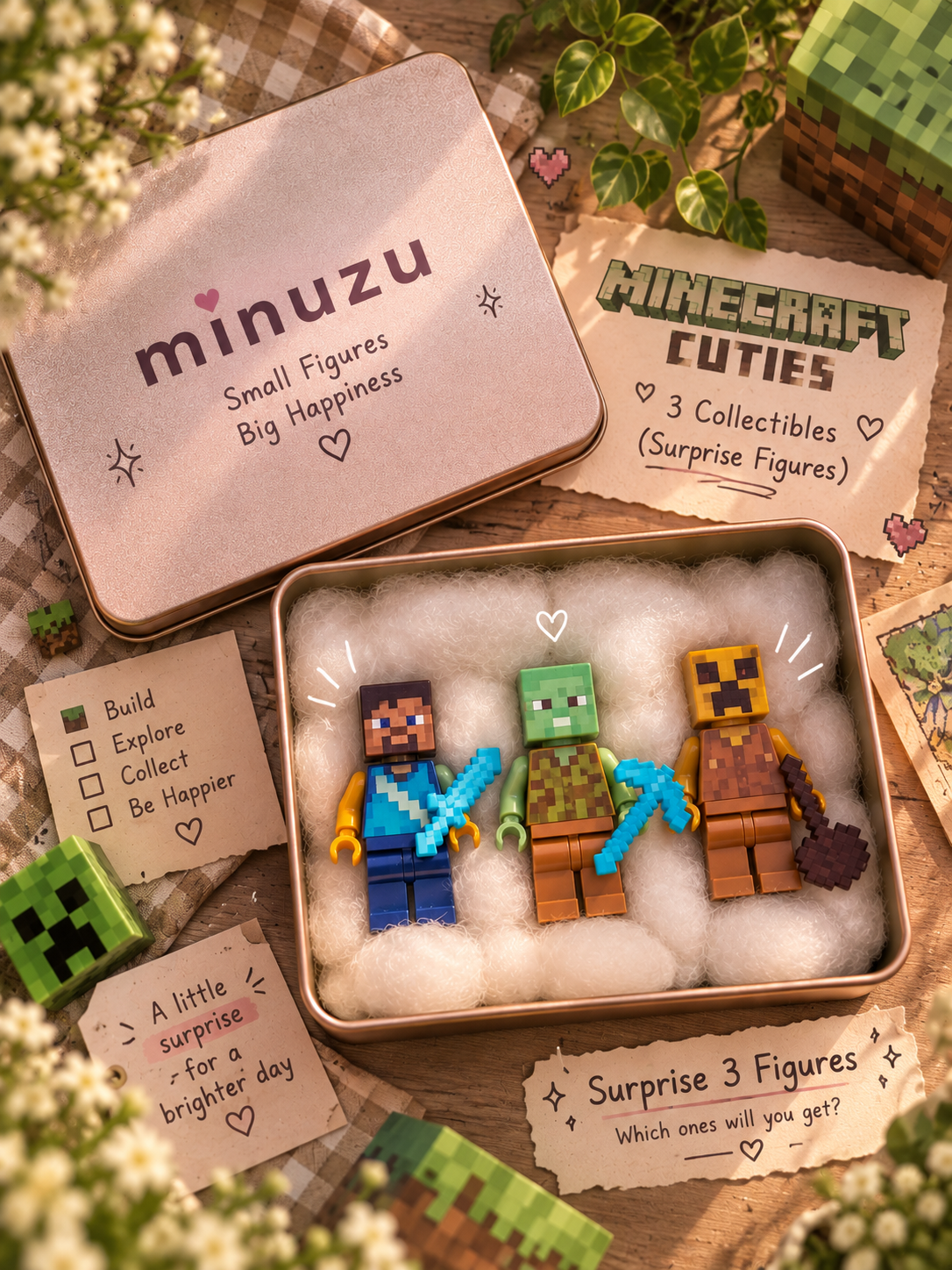 3-Piece Minecraft-Inspired Pixel Minifigure Collectible Set
