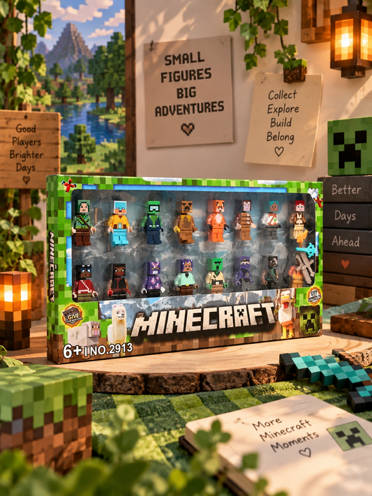 16-Piece Minecraft Pixel Minifigure Set | Building Bricks Collectible Set | Minuzu