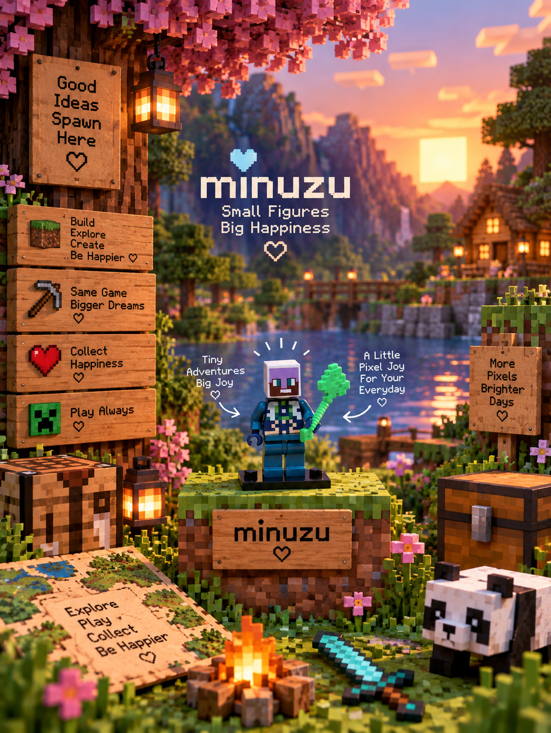 3-Piece Minecraft-Inspired Pixel Minifigure Collectible Set