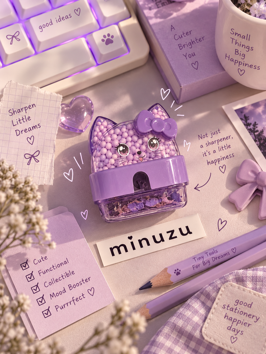 Cute Collectible Pencil Sharpener | Kawaii Character Stationery & Desk Accessory | Minuzu